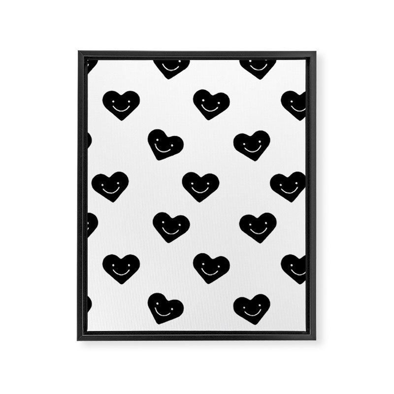 Black and white love heart doodle pattern Framed Canvas Print Gallery Image 8