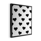 Black and white love heart doodle pattern Framed Canvas Print Gallery Image 2