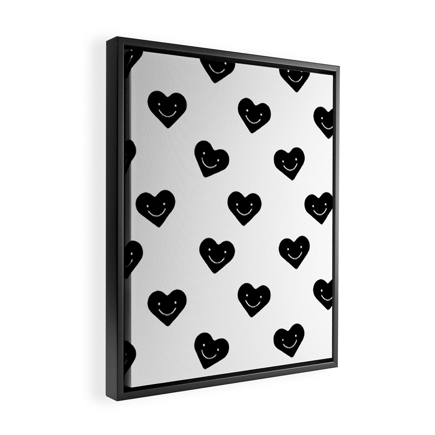 Black and white love heart doodle pattern Framed Canvas Print Gallery Image 2