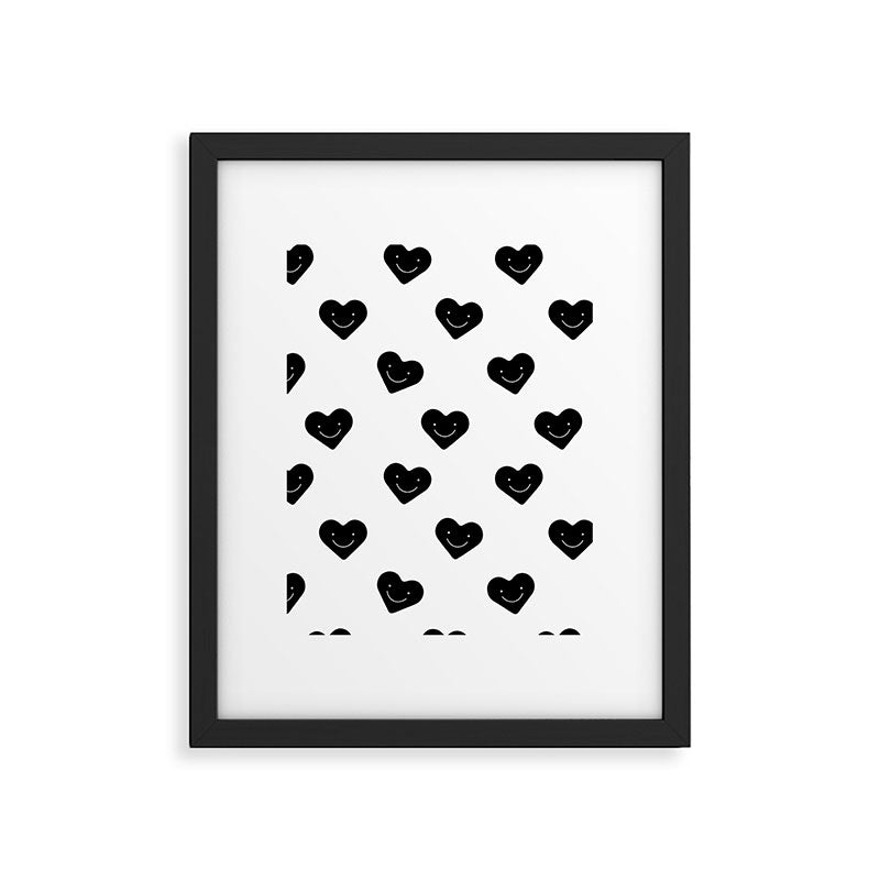 Black and white love heart doodle pattern Framed Art Print Gallery Image 6