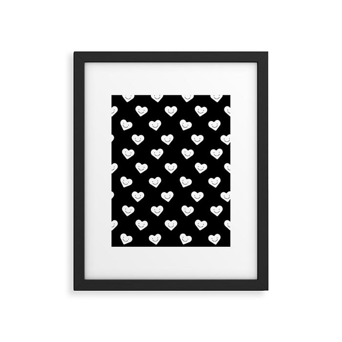 Black and white love heart doodle pattern Framed Art Print Gallery Image 1