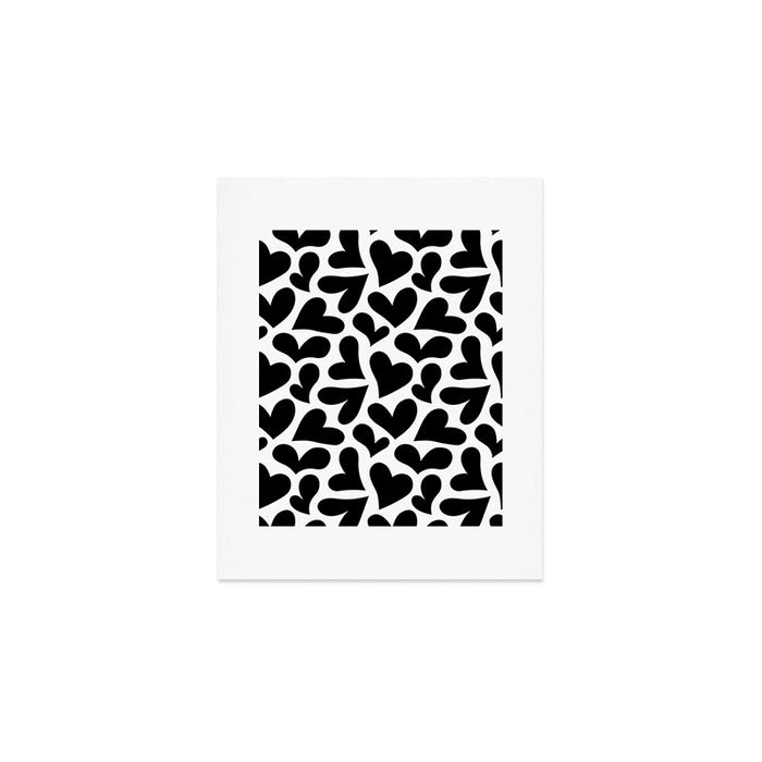 Black and white love heart shape pattern Art Print Gallery Image 1