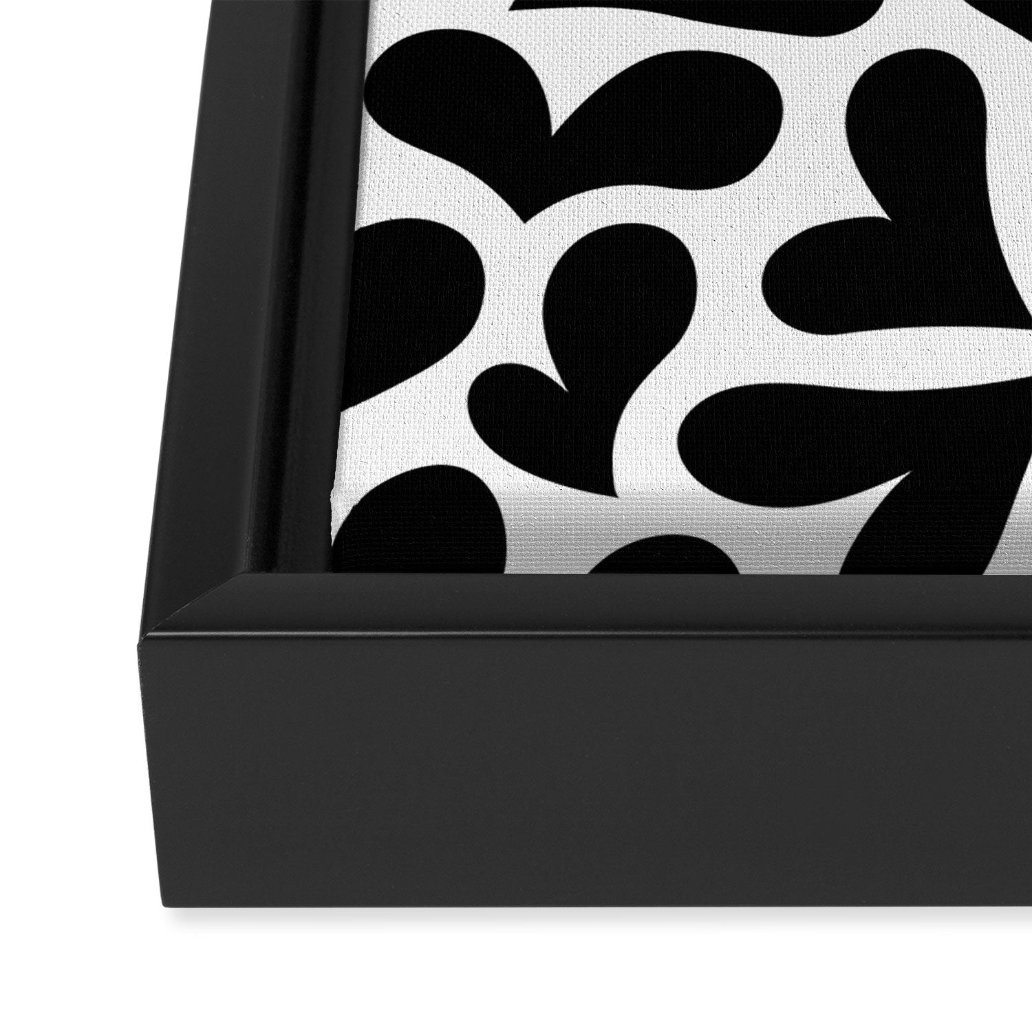 Black and white love heart shape pattern Framed Canvas Print Gallery Image 3