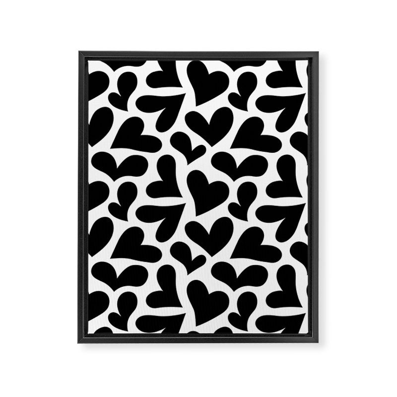 Black and white love heart shape pattern Framed Canvas Print Gallery Image 8