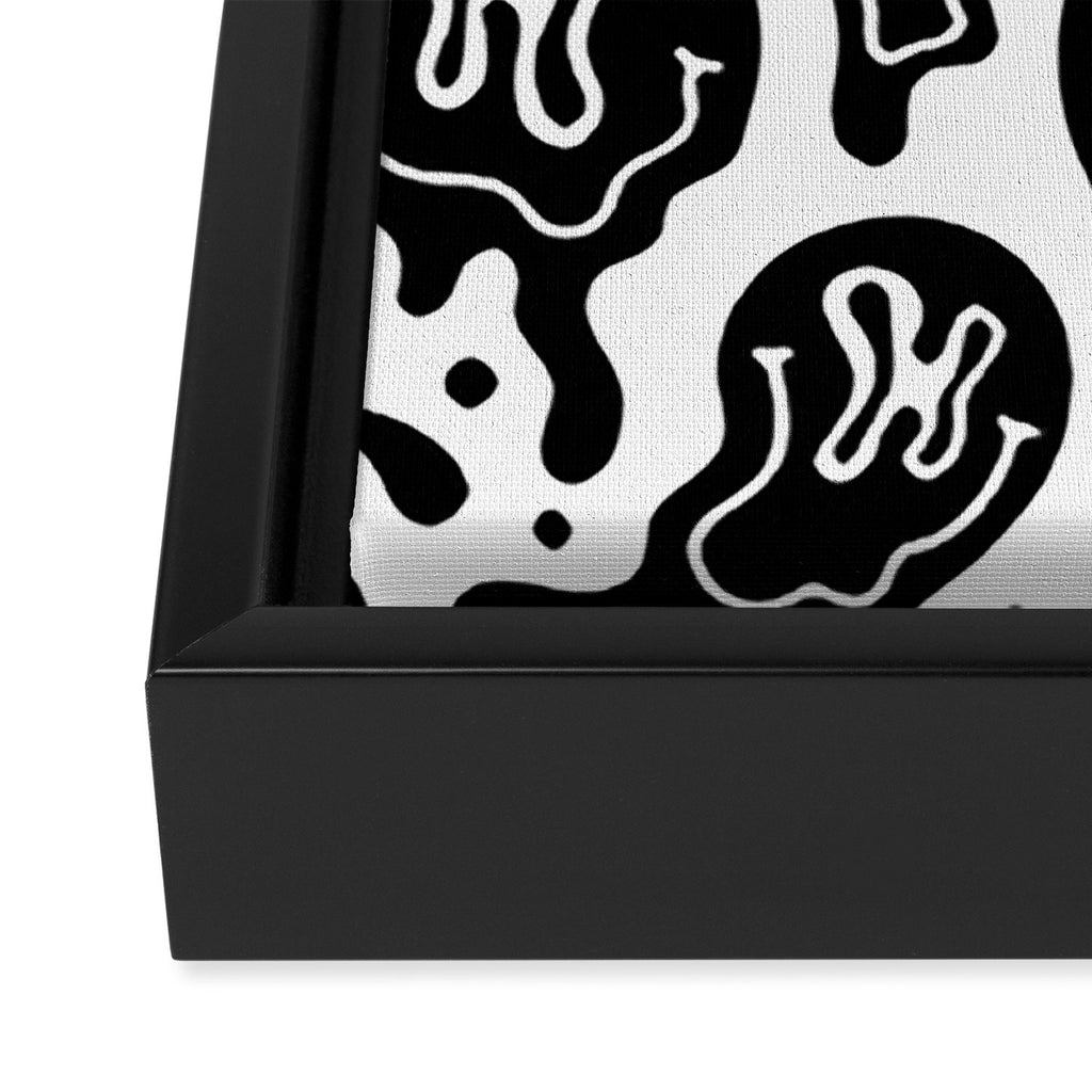Black and white melted happy face pattern Framed Canvas Print Gallery Image 3