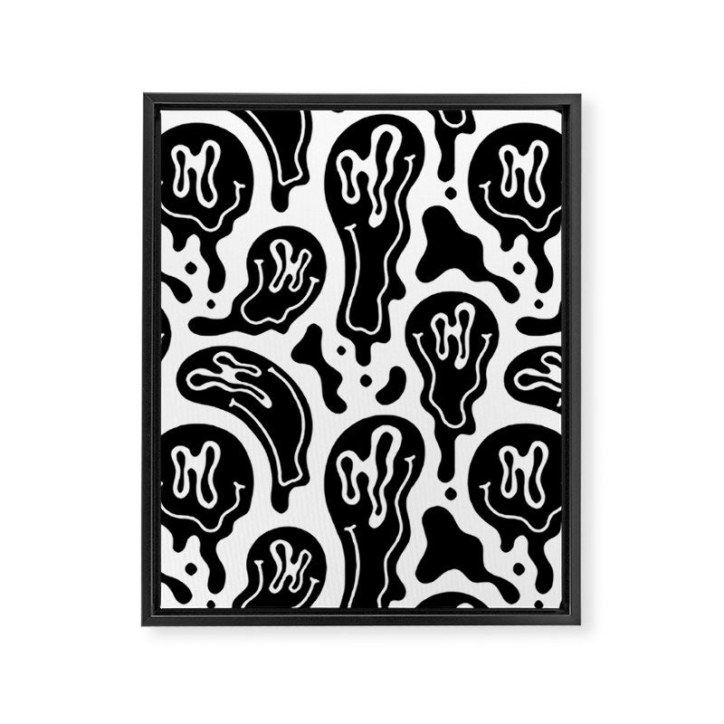 Black and white melted happy face pattern Framed Canvas Print Gallery Image 8