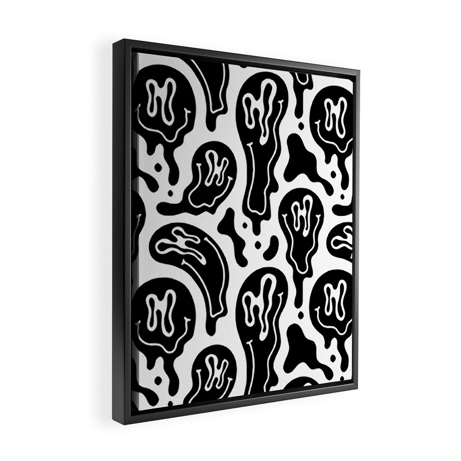 Black and white melted happy face pattern Framed Canvas Print Gallery Image 2