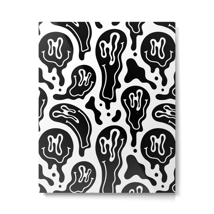 Black and white melted happy face pattern Metal Print Gallery Image 1
