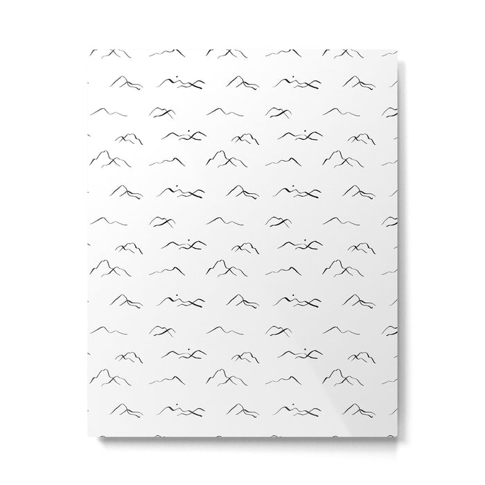 Black and white mountain landscape pattern Metal Print Gallery Image 1