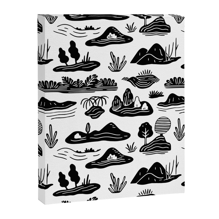 Black and white nature landscape doodle pattern Canvas Print Gallery Image 1