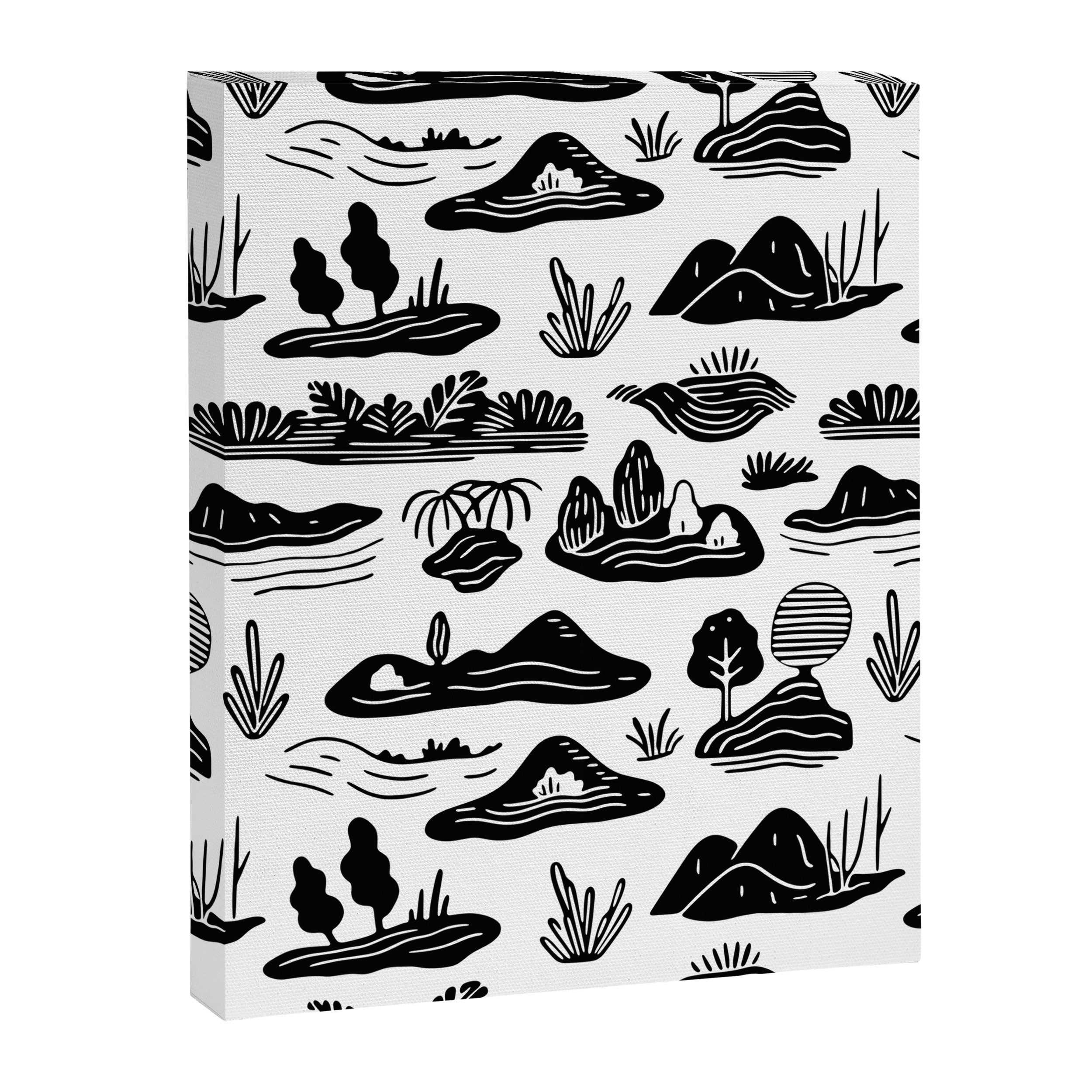 Black and white nature landscape doodle pattern Canvas Print Gallery Image 8
