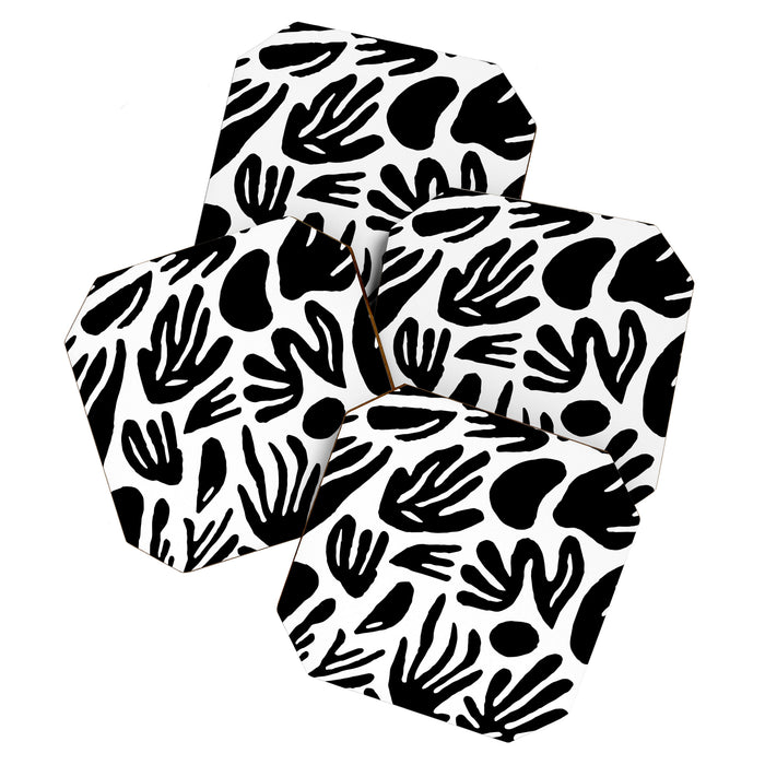 Black and white organic nature art pattern Coaster Gallery Image 1