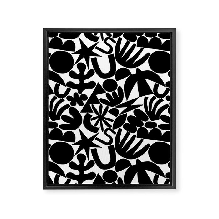 Black and white organic nature art shape pattern Framed Canvas Print Gallery Image 1