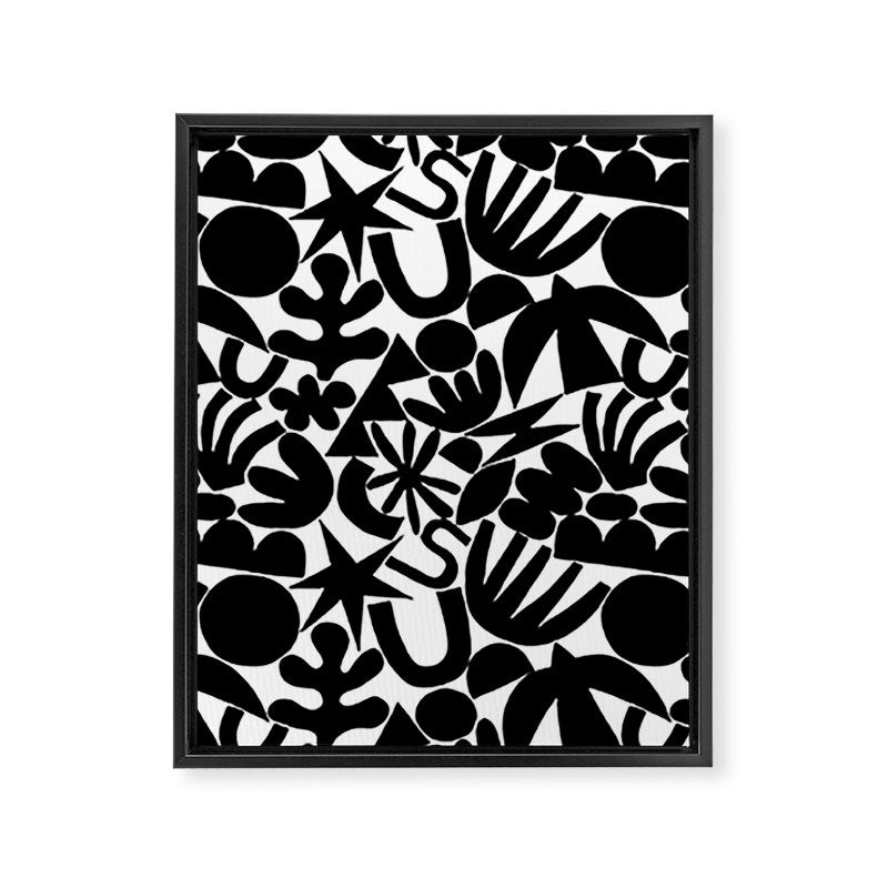 Black and white organic nature art shape pattern Framed Canvas Print Gallery Image 8