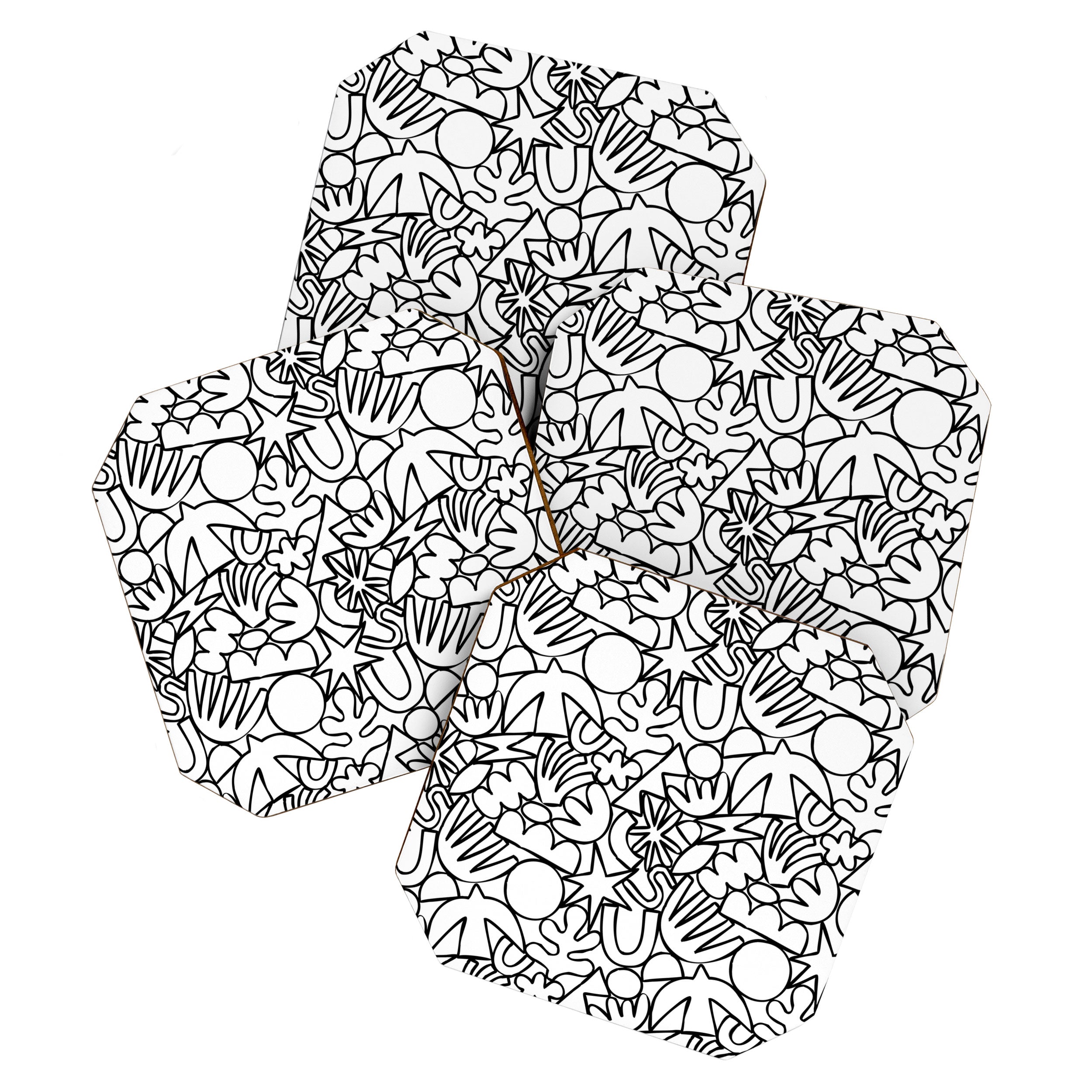 Black and white organic nature shape drawing pattern Coaster Gallery Image 1