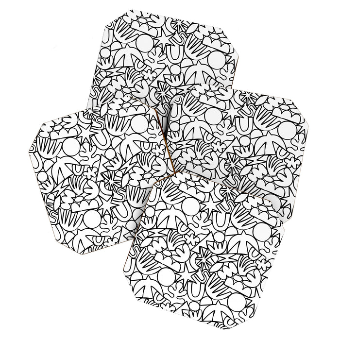 Black and white organic nature shape drawing pattern Coaster Gallery Image 1