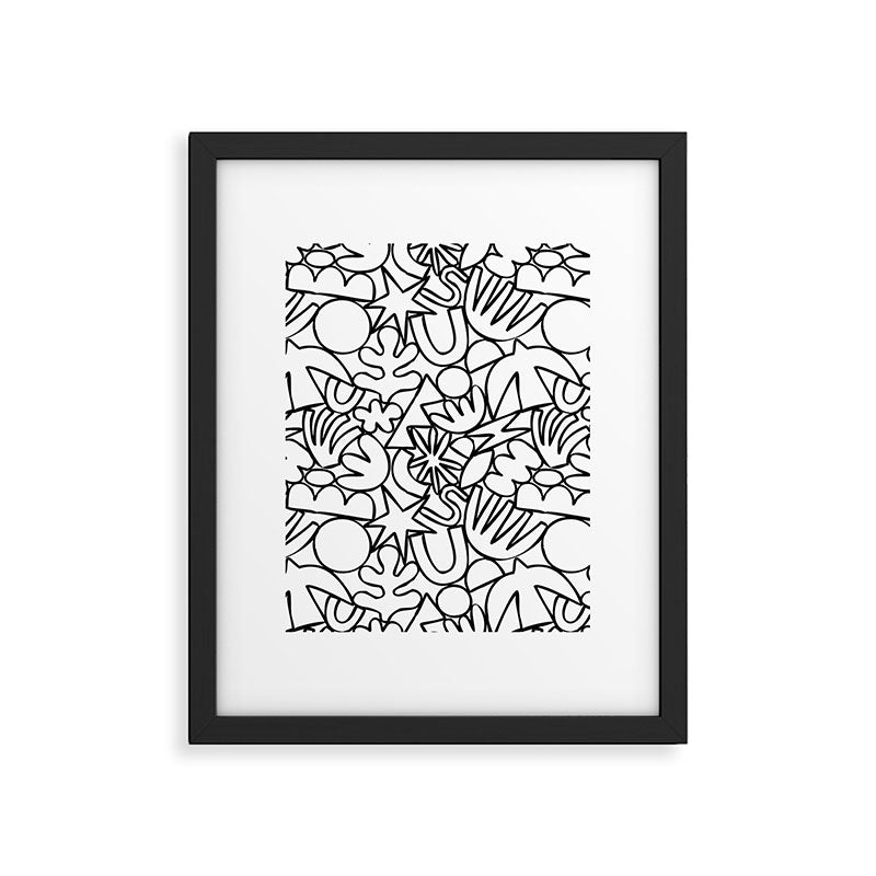 Black and white organic nature shape drawing pattern Framed Art Print Gallery Image 6