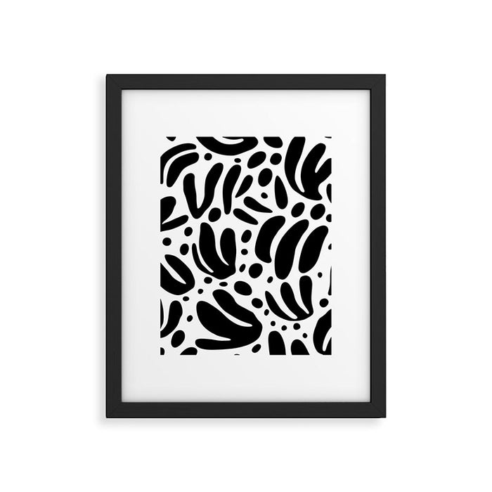 Black and white organic plant leaf art pattern Framed Art Print Gallery Image 1