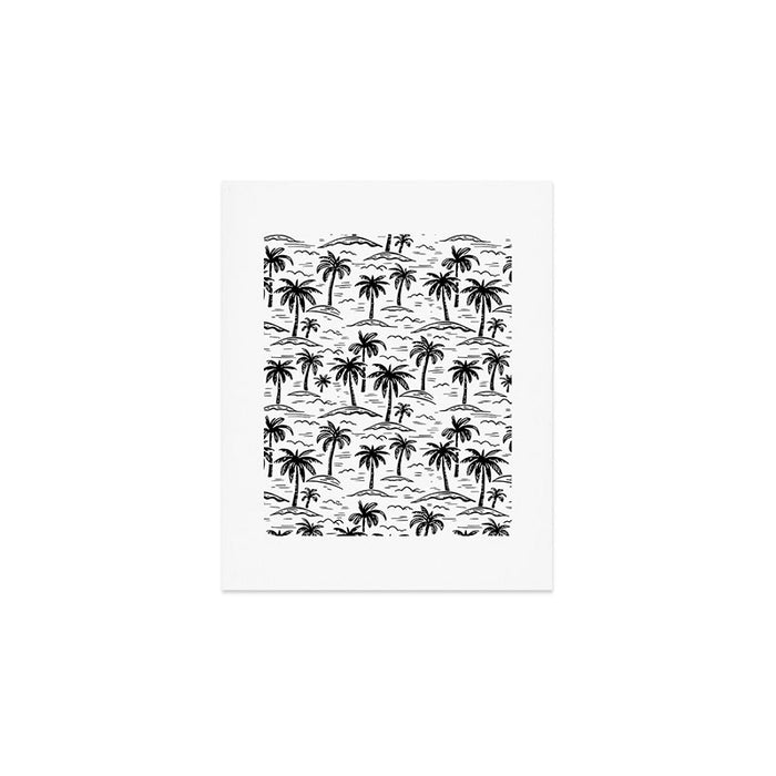 Black and white palm tree beach doodle pattern Art Print Gallery Image 1