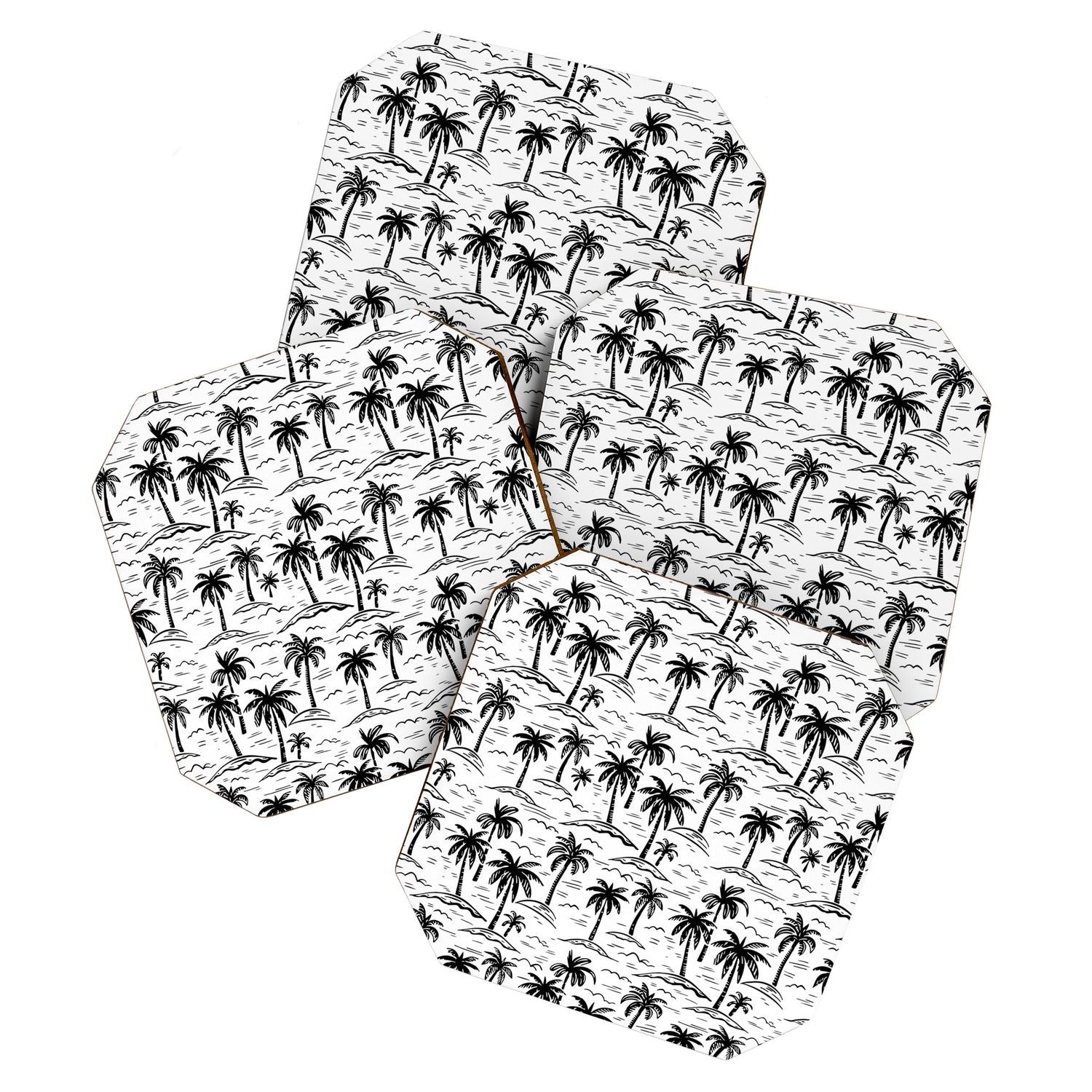 Black and white palm tree beach doodle pattern Coaster Gallery Image 1