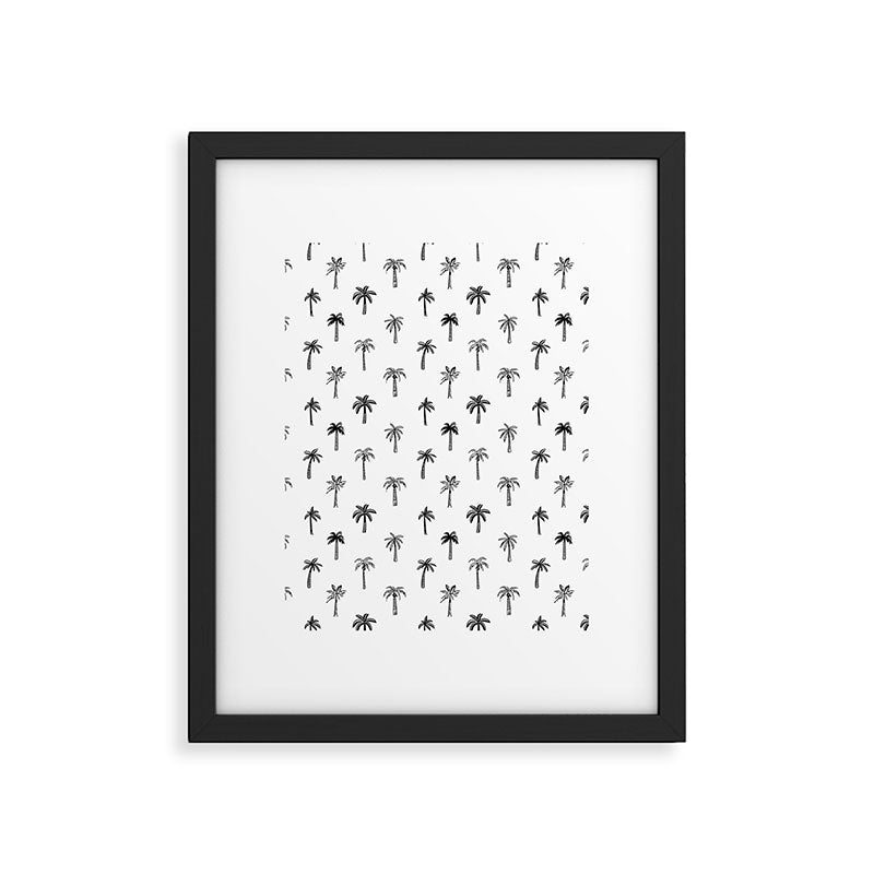 Black and white palm tree beach doodle pattern Framed Art Print Gallery Image 6