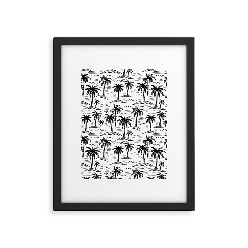 Black and white palm tree beach doodle pattern Framed Art Print Gallery Image 6