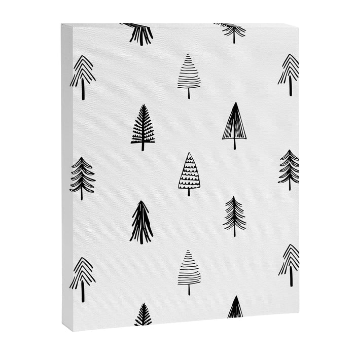 Black and white pine tree doodle art pattern Canvas Print Gallery Image 1