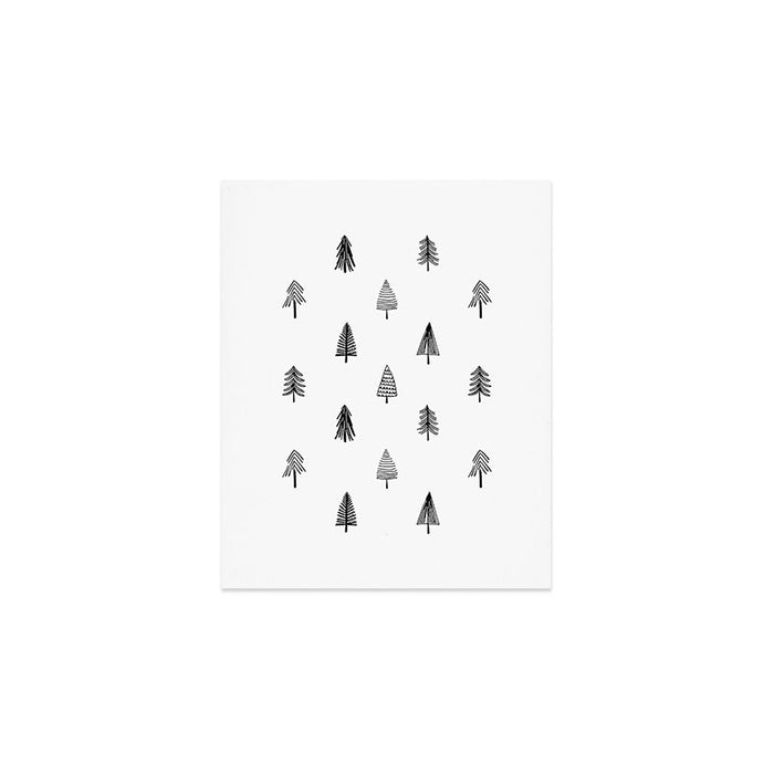 Black and white pine tree doodle art pattern Art Print Gallery Image 1