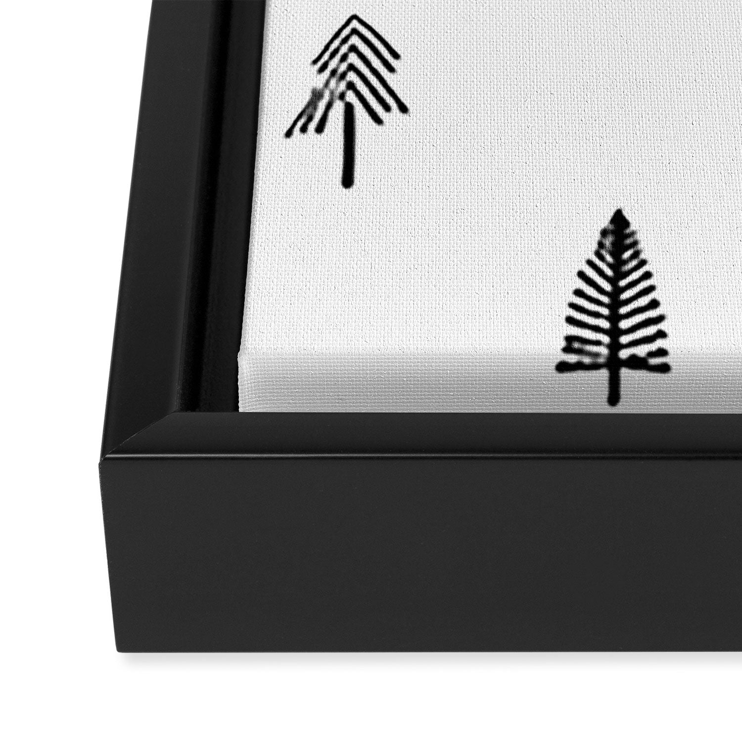Black and white pine tree doodle art pattern Framed Canvas Print Gallery Image 3