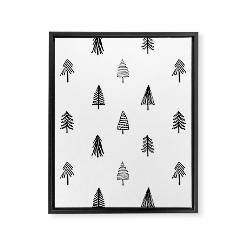 Black and white pine tree doodle art pattern Framed Canvas Print Gallery Image 8