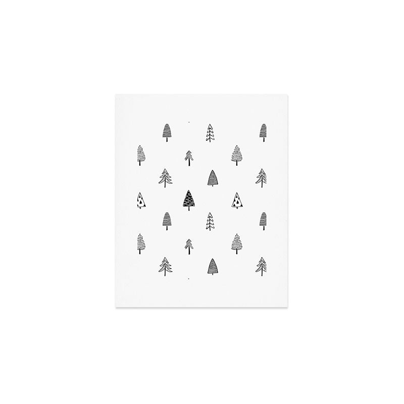 Black and white pine tree doodle art pattern Art Print Gallery Image 1