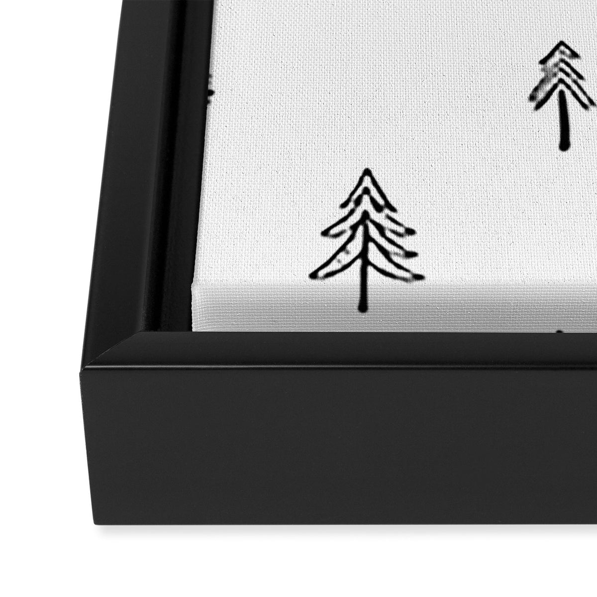 Black and white pine tree doodle art pattern Framed Canvas Print Gallery Image 3