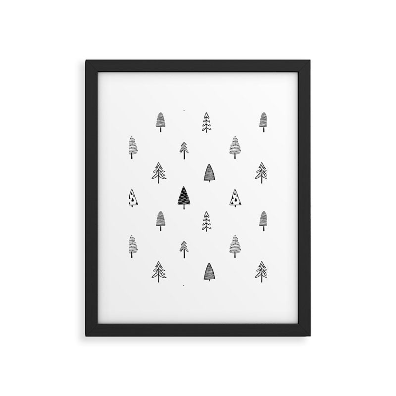 Black and white pine tree doodle art pattern Framed Art Print Gallery Image 6