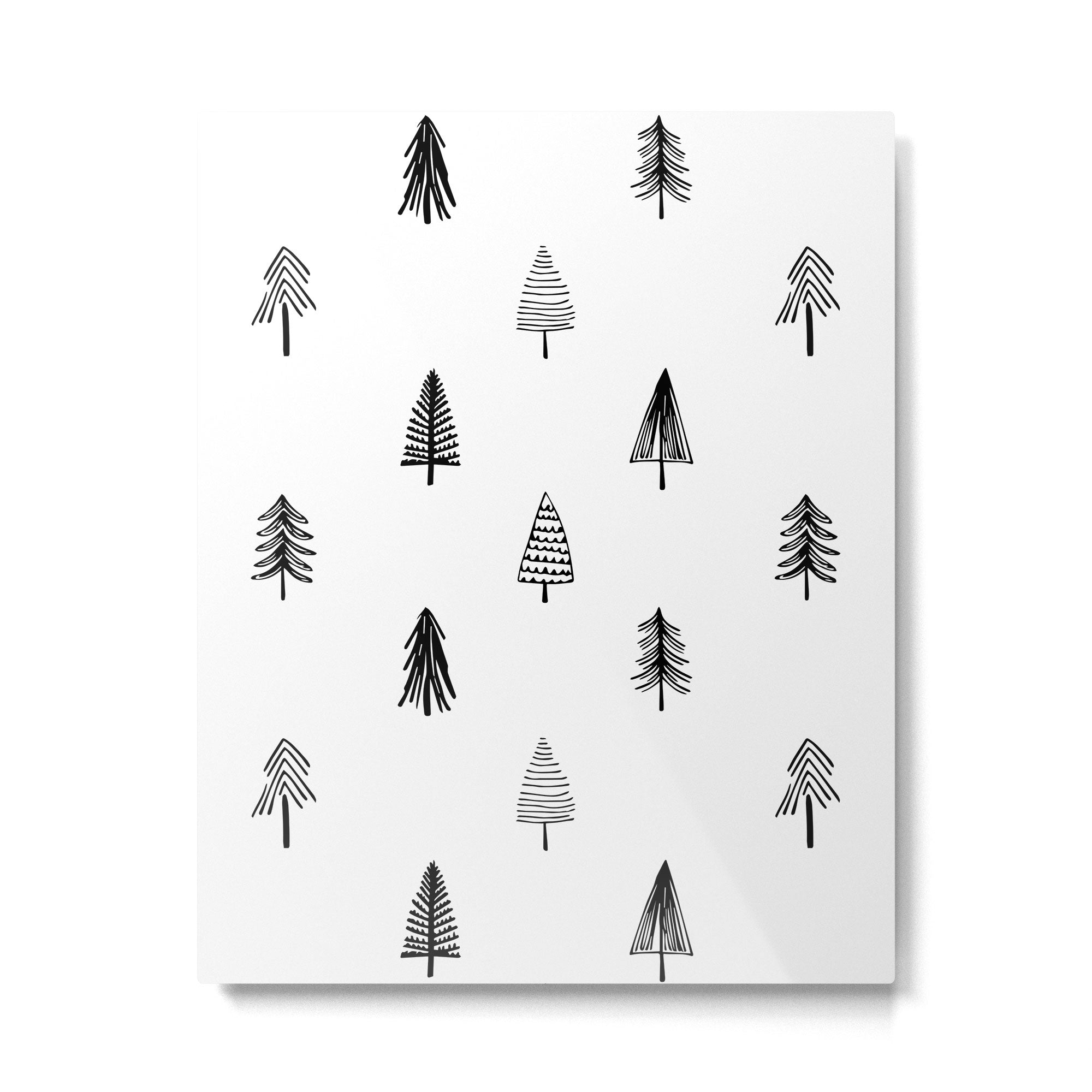 Black and white pine tree doodle art pattern Metal Print Gallery Image 6