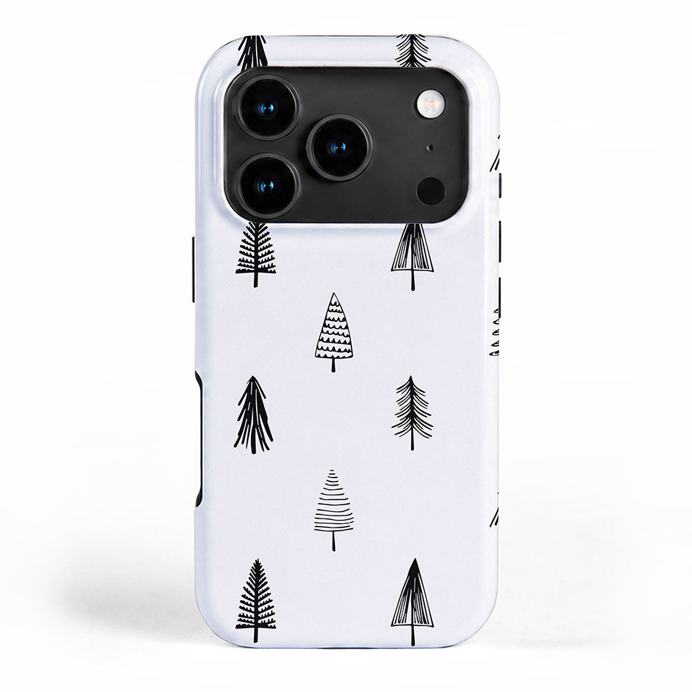 Black and white pine tree doodle art pattern iPhone Case Gallery Image 1