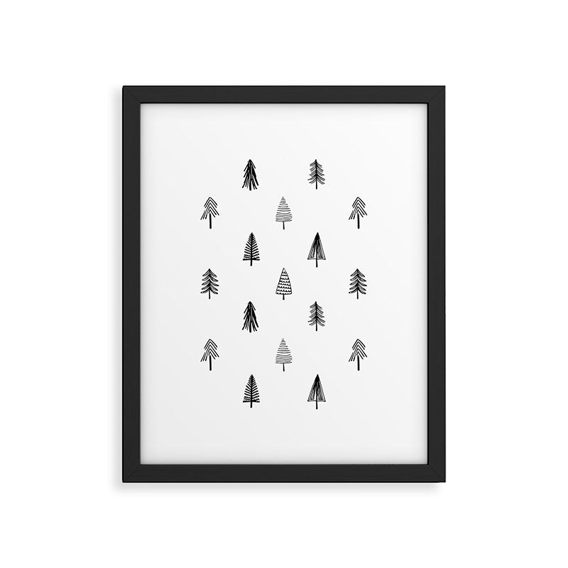 Black and white pine tree doodle art pattern Framed Art Print Gallery Image 6