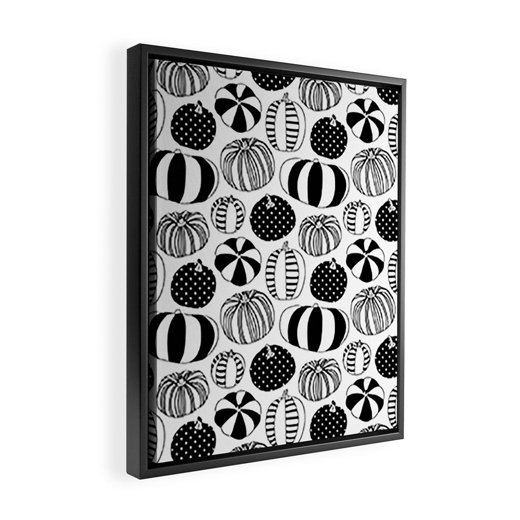 Black and white pumpkin vegetable pattern Framed Canvas Print Gallery Image 2