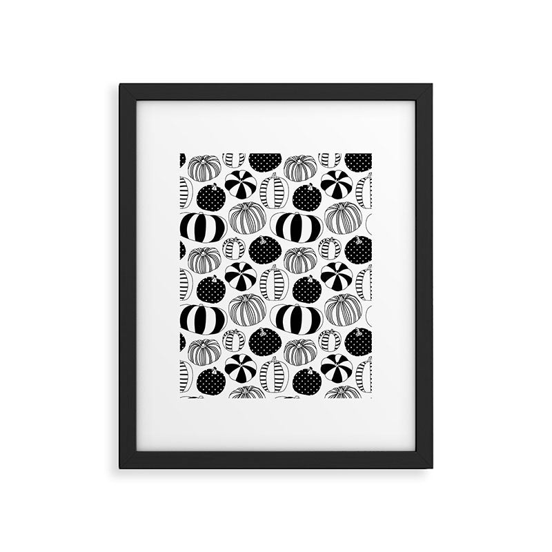 Black and white pumpkin vegetable pattern Framed Art Print Gallery Image 6