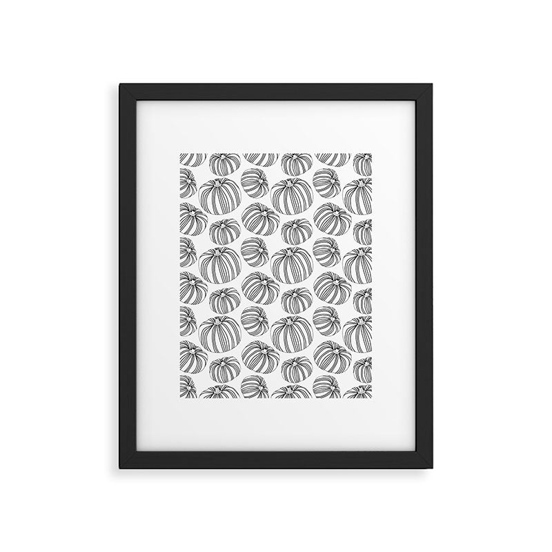 Black and white pumpkin vegetable pattern Framed Art Print Gallery Image 6