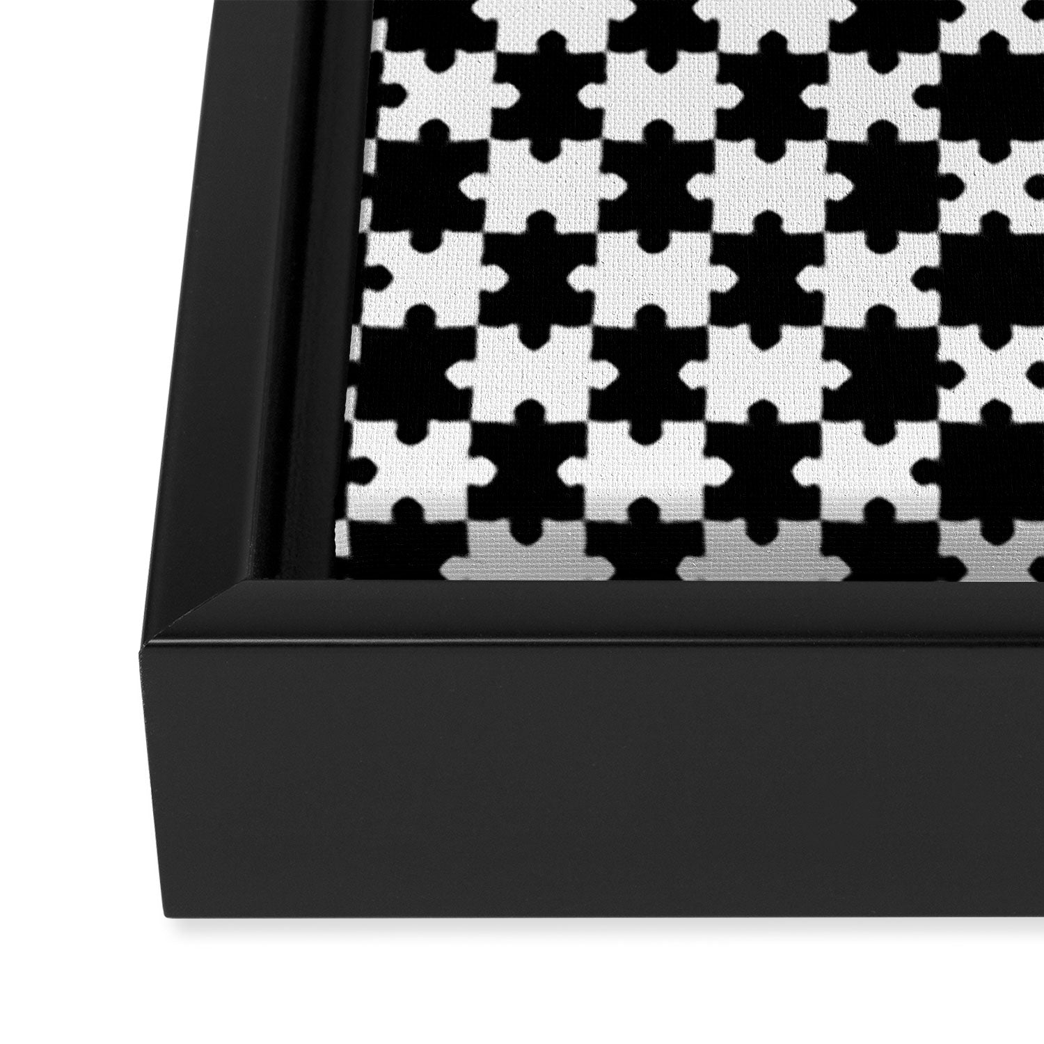 Black and white puzzle piece shape pattern Framed Canvas Print Gallery Image 3