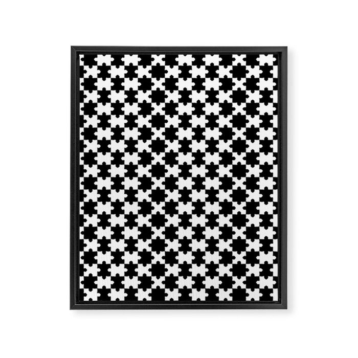 Black and white puzzle piece shape pattern Framed Canvas Print Gallery Image 1