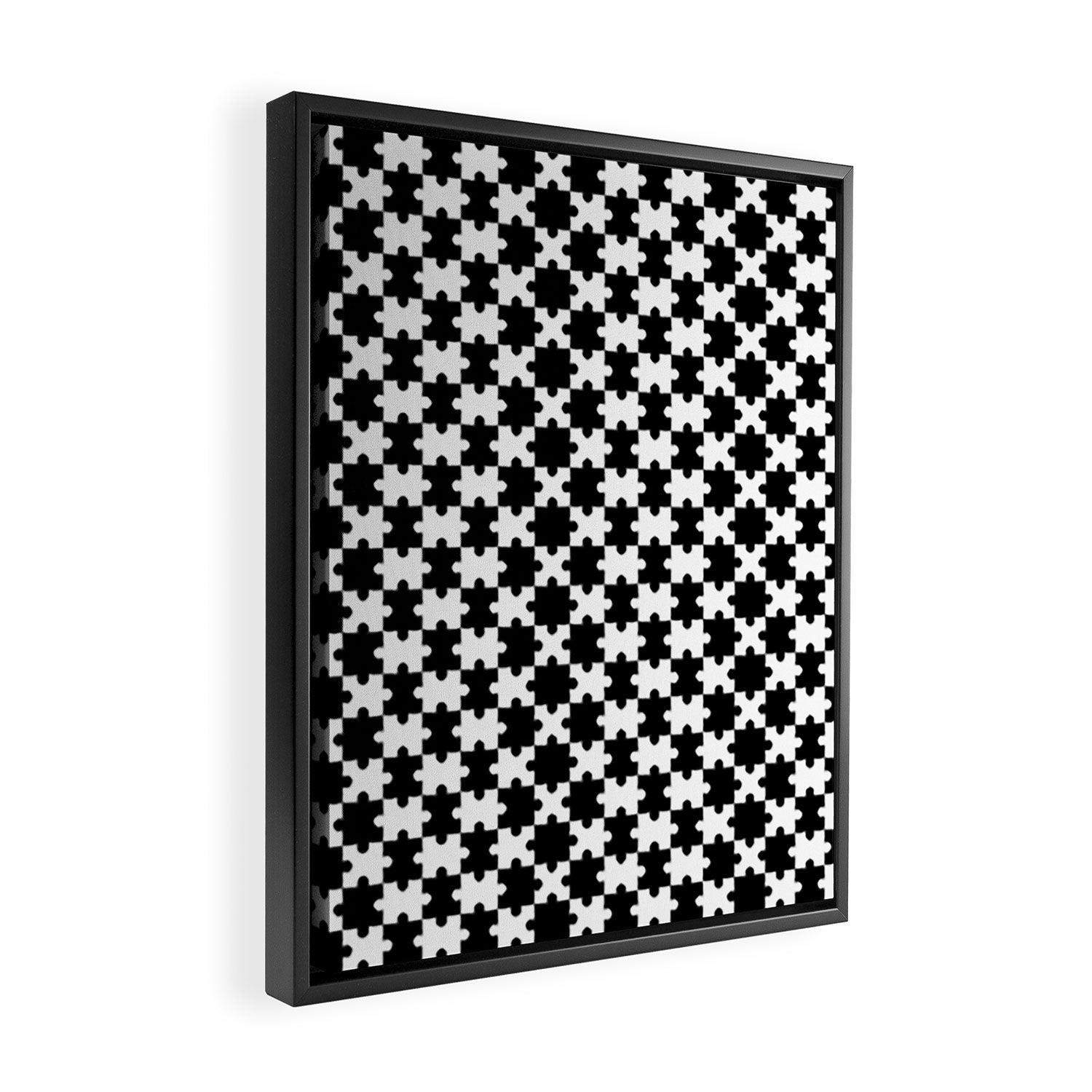 Black and white puzzle piece shape pattern Framed Canvas Print Gallery Image 2