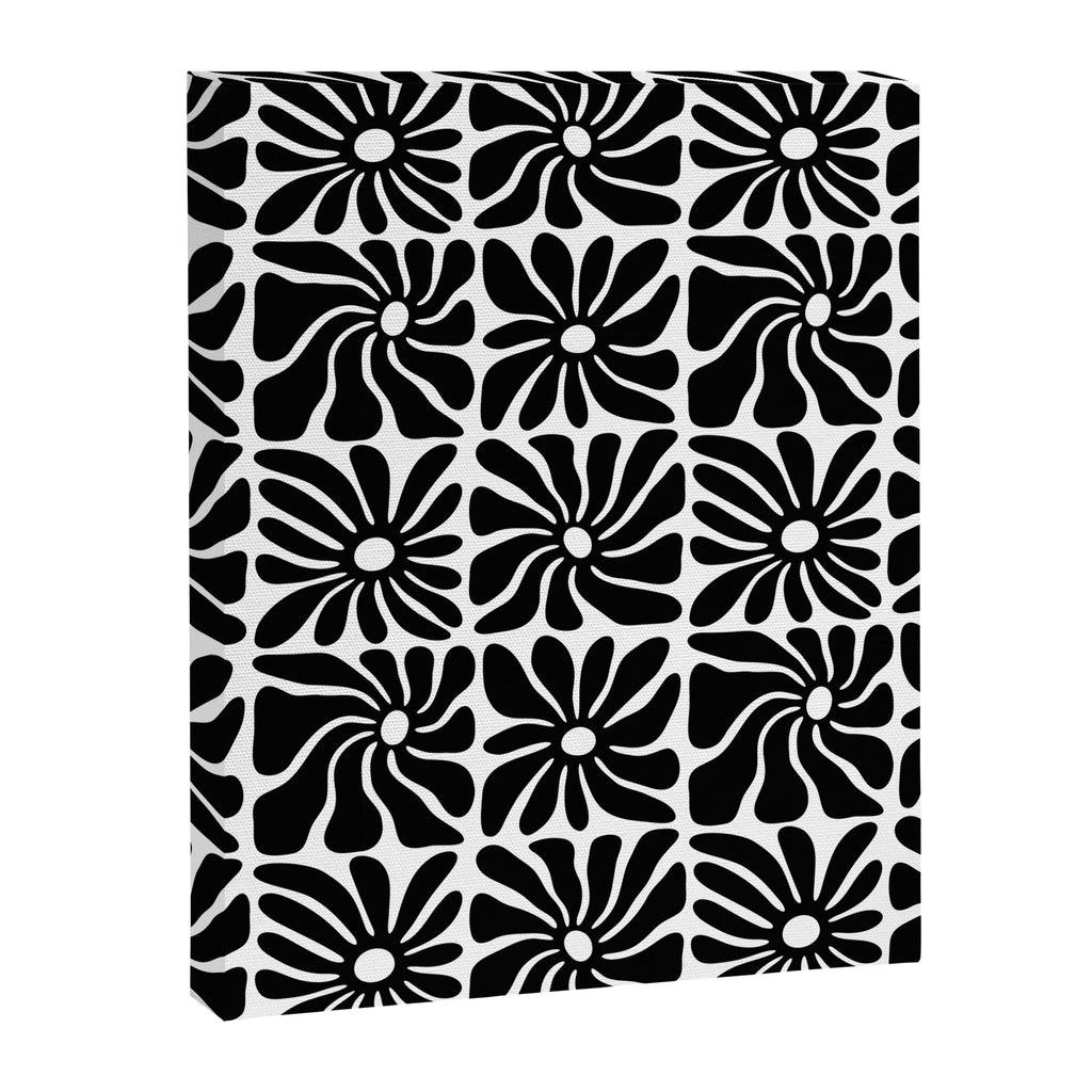 Black and white retro flower art pattern Canvas Print Gallery Image 8