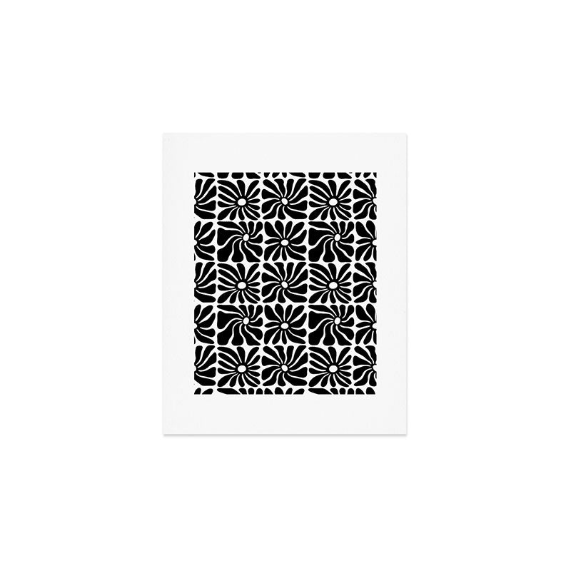Black and white retro flower art pattern Art Print Gallery Image 1