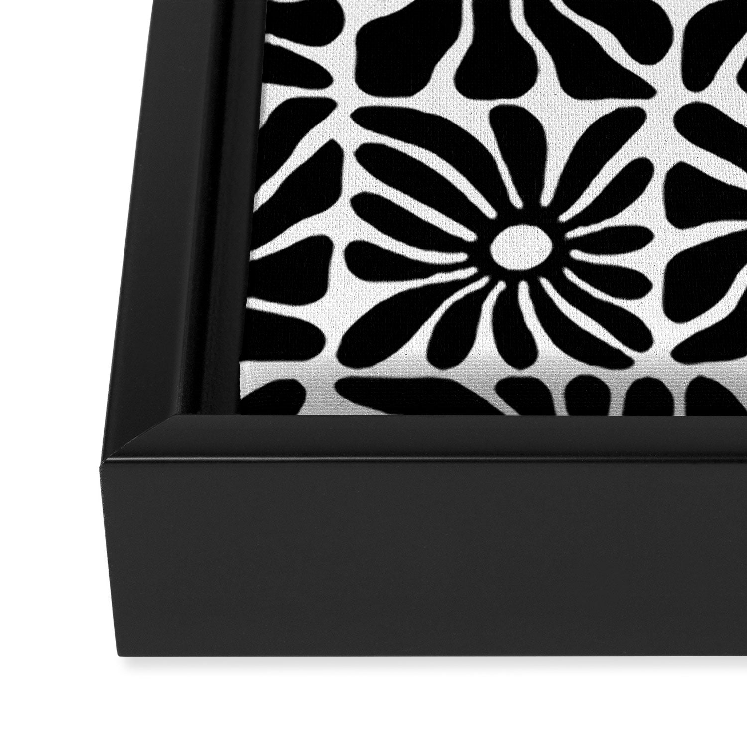 Black and white retro flower art pattern Framed Canvas Print Gallery Image 3