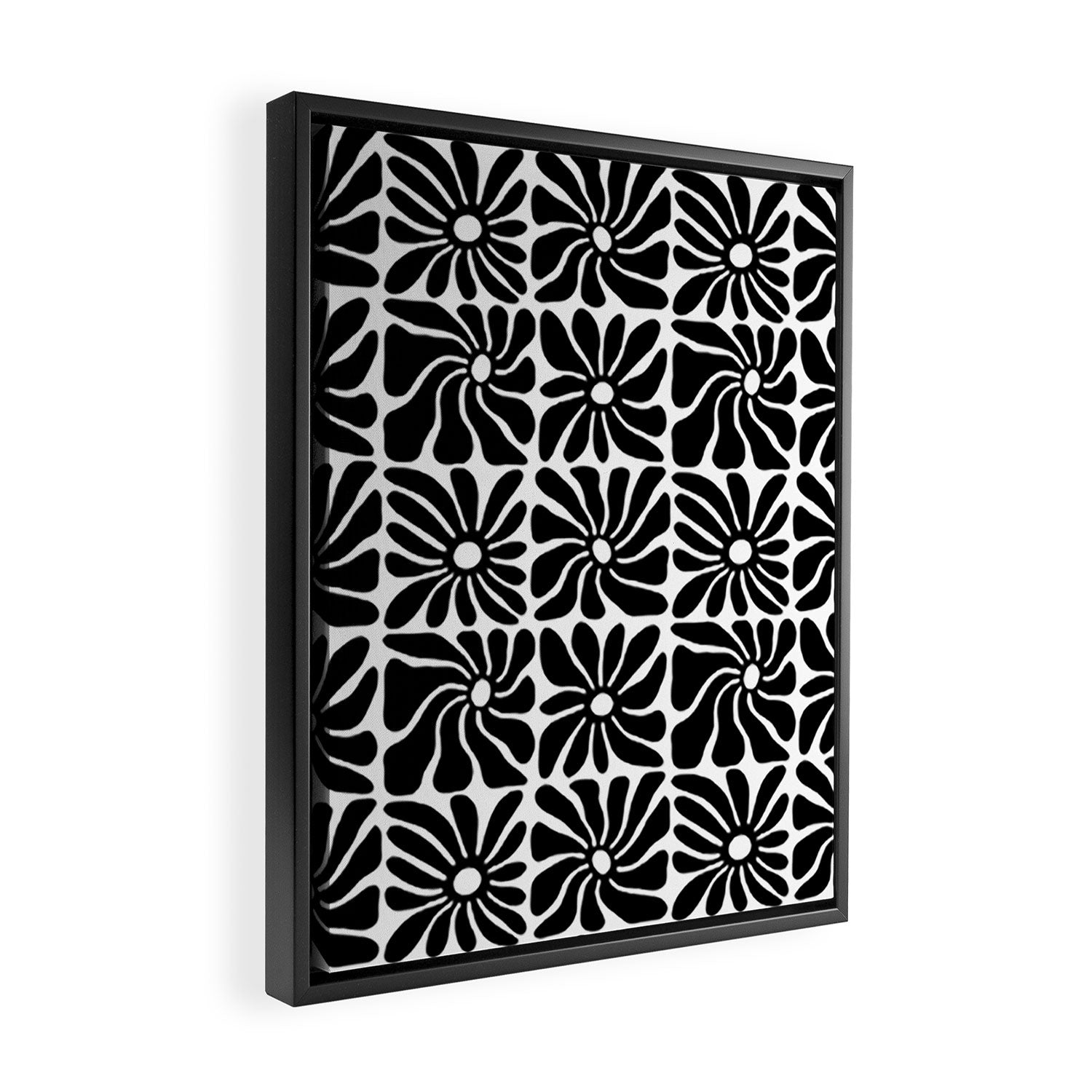 Black and white retro flower art pattern Framed Canvas Print Gallery Image 2