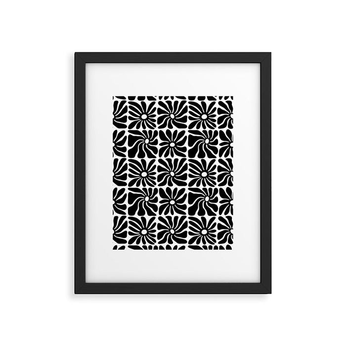 Black and white retro flower art pattern Framed Art Print Gallery Image 1