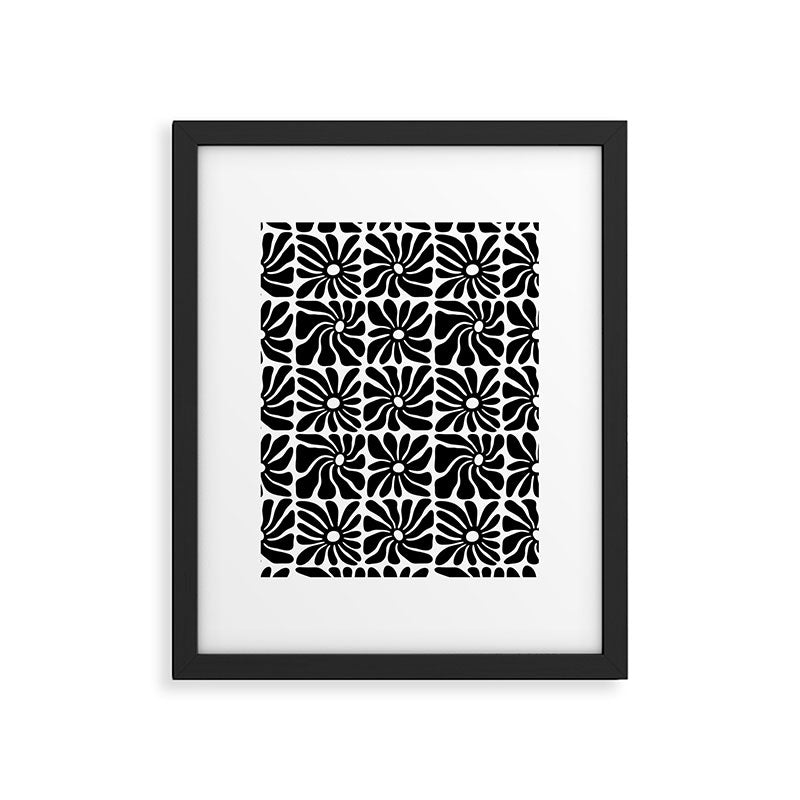 Black and white retro flower art pattern Framed Art Print Gallery Image 6
