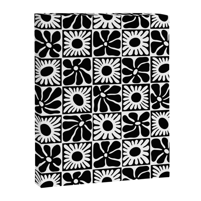 Black and white retro flower art pattern Canvas Print Gallery Image 1