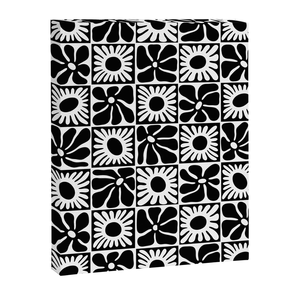 Black and white retro flower art pattern Canvas Print Gallery Image 8